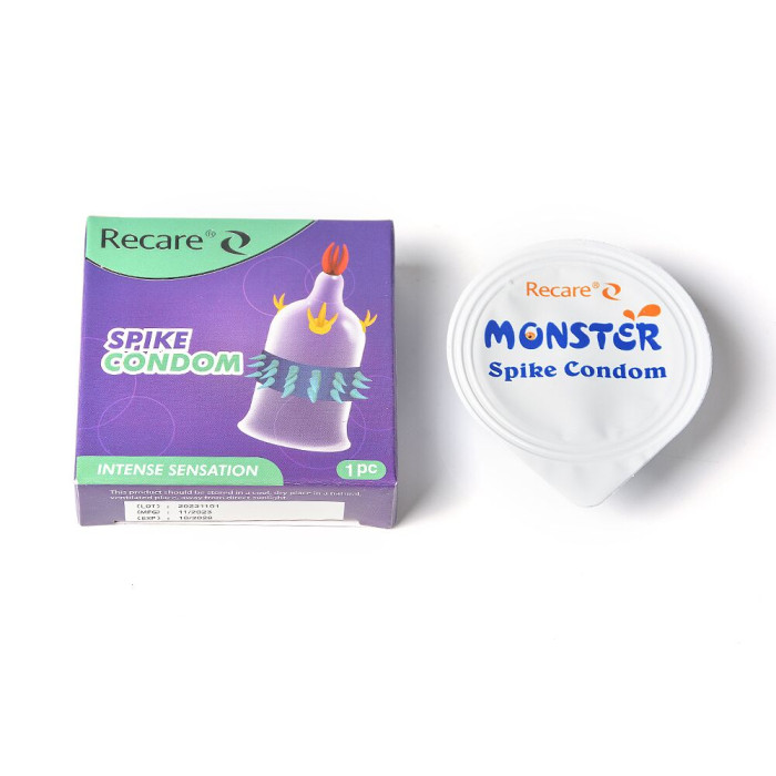 Насадка на член Recare Spike Condom Purple (презерватив з вусиками та рядами шипів)