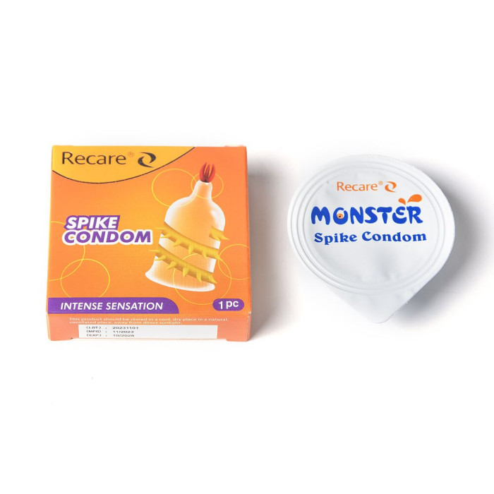 Насадка на член Recare Spike Condom Yellow (презерватив з вусиками та спіраллю шипів)