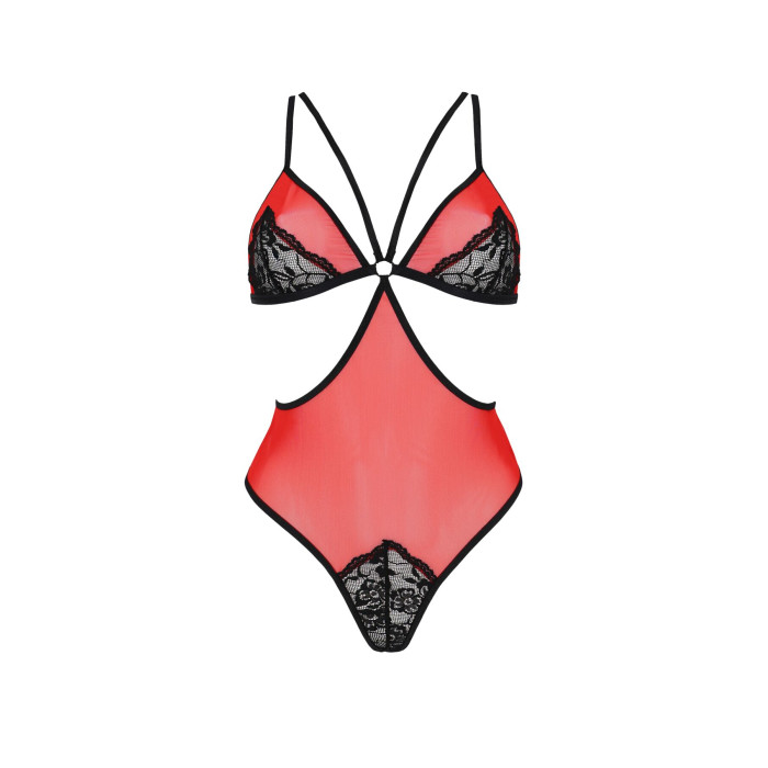 Полупрозрачное боди с кружевом Passion PEONIA BODY L/XL red