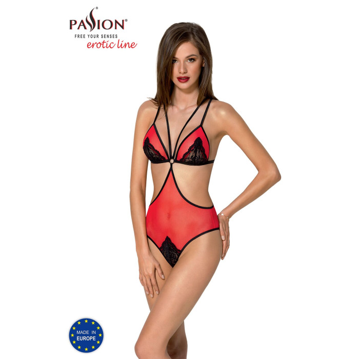 Полупрозрачное боди с кружевом Passion PEONIA BODY XXL/XXXL red