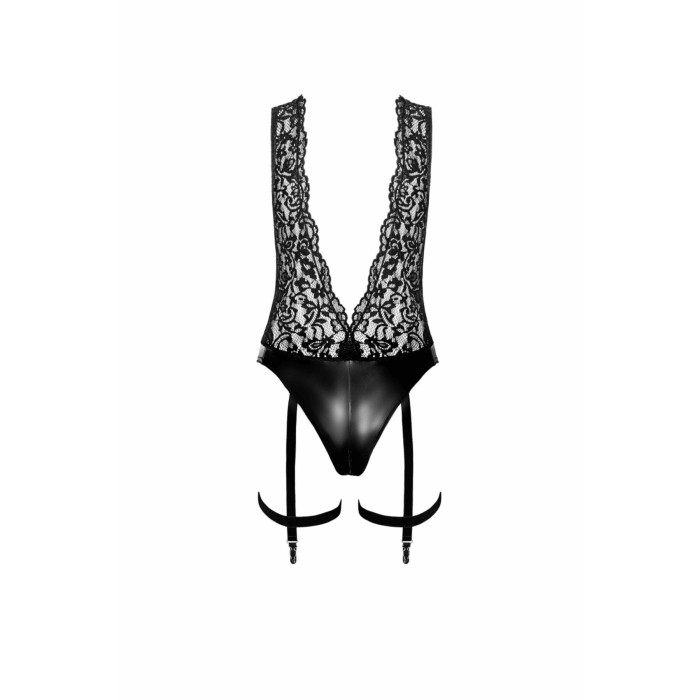 Боди Noir Handmade F297 Libido, XL, черное, кружево, низ под латекс, открытый доступ, гартеры
