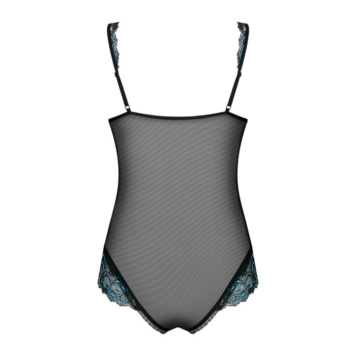 Сетчатое боди на косточках Obsessive Amanta teddy XXL, черное, с доступом
