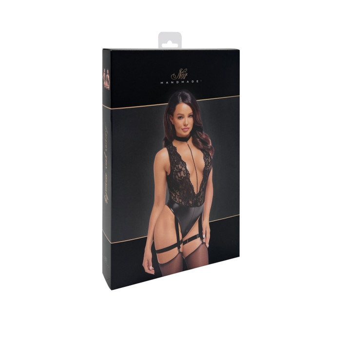 Боди Noir Handmade F297 Libido, 3XL, черное, кружево, низ под латекс, открытый доступ, гартеры