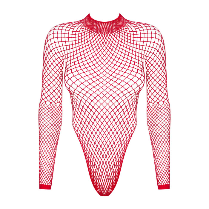 Сетчатый бодистокинг с длинным рукавом Obsessive B126 teddy red XL/XXL, красный