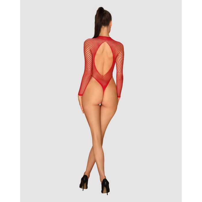 Сетчатый бодистокинг с длинным рукавом Obsessive B126 teddy red XL/XXL, красный