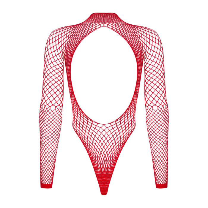 Сетчатый бодистокинг с длинным рукавом Obsessive B126 teddy red XL/XXL, красный