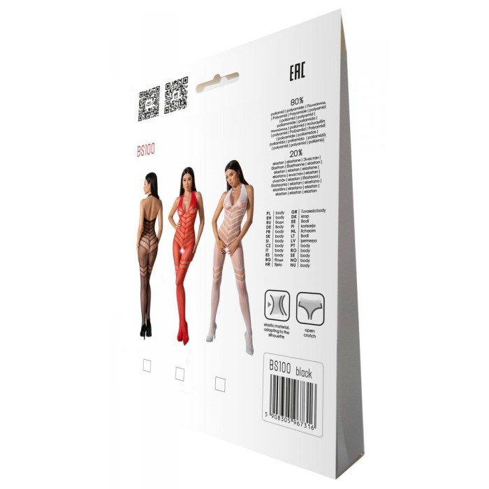Бодистокинг с плетением на животике Passion BS100 One Size, black, декоративный шов, с доступом