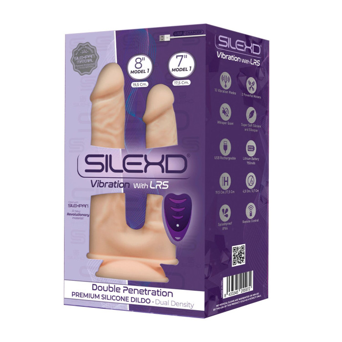Двойной фаллоимитатор с вибрацией SilexD Double Gusto Vibro Flesh (Model 1 size 8" & 7") + LRS, диаметр 4,5 см и 3,7 см