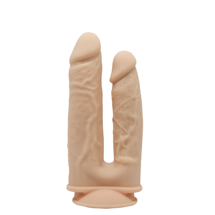 Двойной фаллоимитатор с вибрацией SilexD Double Gusto Vibro Flesh (Model 1 size 8" & 7") + LRS, диаметр 4,5 см и 3,7 см