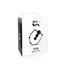 Кляп силиконовый Art of Sex - Balls, натуральная кожа, черный