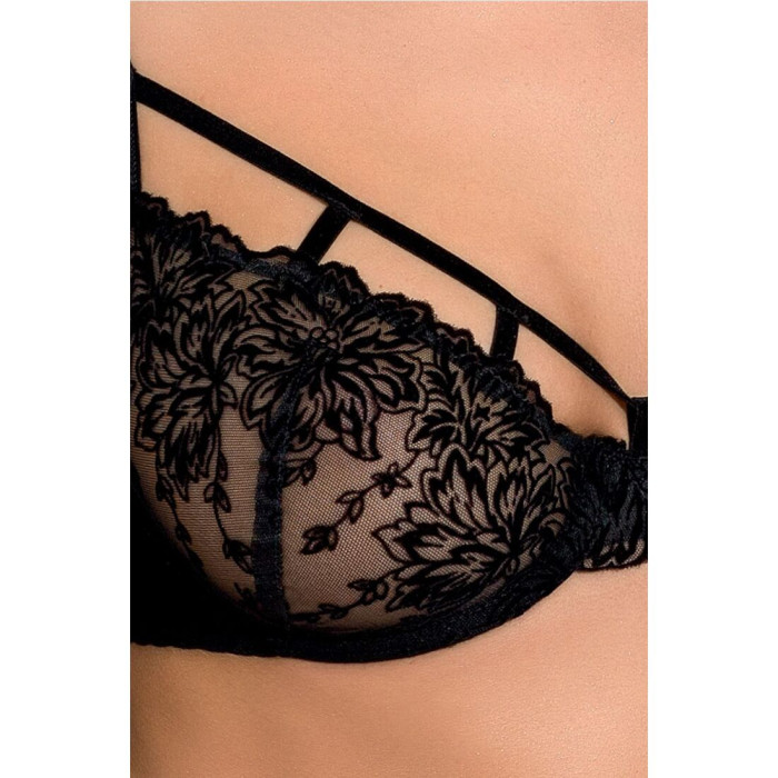 Комплект белья Passion Exclusive HAYA SET L/XL, black, стринги, лиф, пояс для чулок