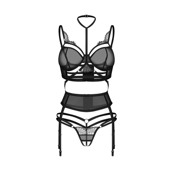 Комплект Obsessive Premisis Black 3-pcs crotchless set S/M