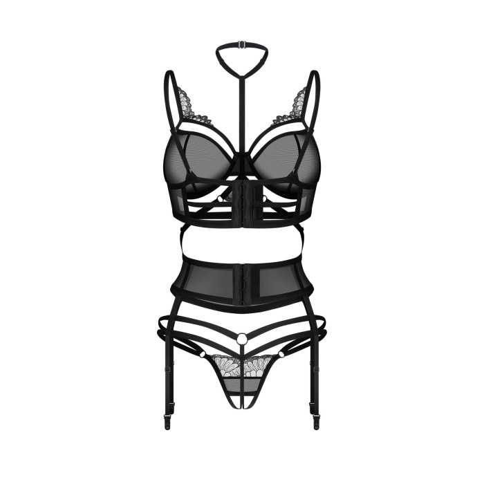 Комплект Obsessive Premisis Black 3-pcs crotchless set S/M