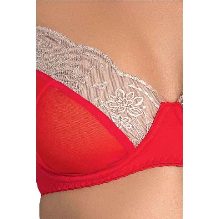 Комплект білизни LORAINE SET red XXL/XXXL - Passion Exclusive: ліф, стрінги, пояс для панчох
