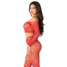Комплект Leg Avenue Off The Shoulder Top and Footless Tights One Size, Red