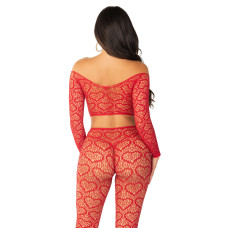 Комплект Leg Avenue Off The Shoulder Top and Footless Tights One Size, Red