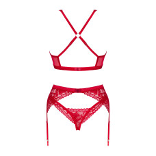 Комплект білизни Obsessive Lacelove cupless 3-pcs set M/L Red, бюстгальтер, стрінги, пояс для панчіх