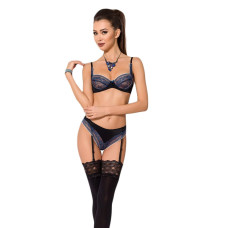 Комплект білизни Passion Exclusive GISELE SET L/XL, чорний — ліф і трусики з підв'язками (пажами)