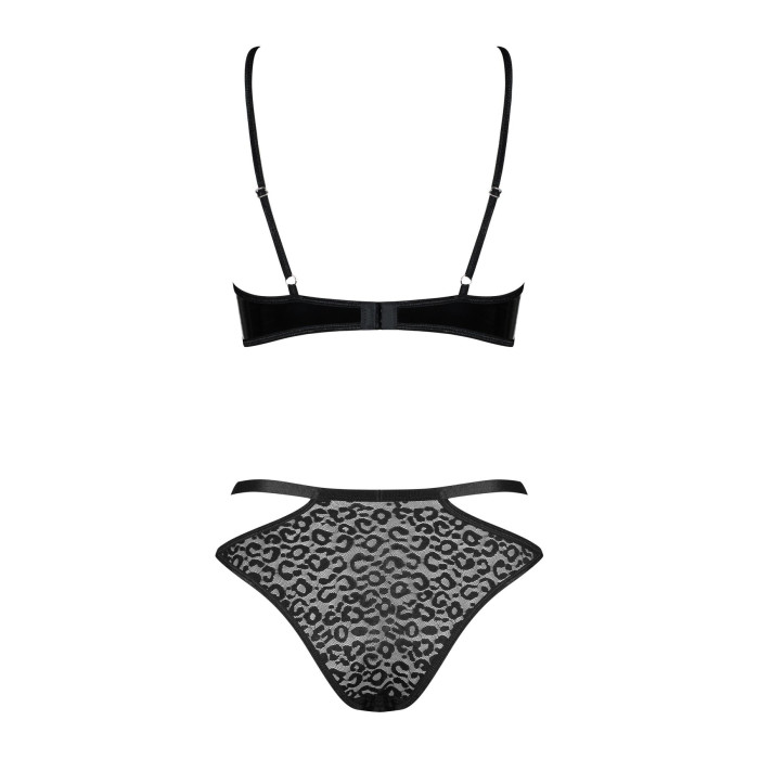 Еротичний комплект під латекс зі стрепами Obsessive Bagirela 2-pcs set S/M, чорний, під леопард, бюс