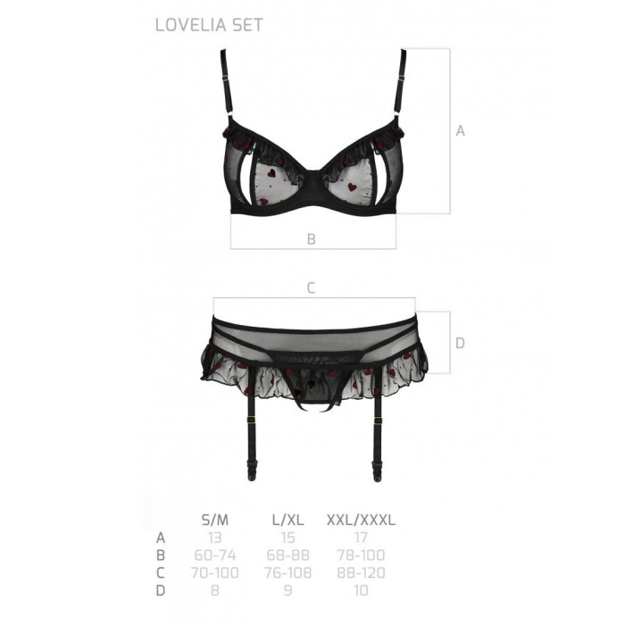 Сексуальный комплект с поясом для чулок Passion LOVELIA SET XXL/XXXL, black