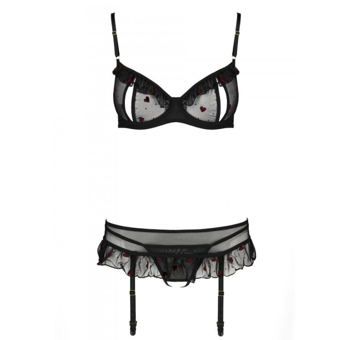 Сексуальный комплект с поясом для чулок Passion LOVELIA SET XXL/XXXL, black