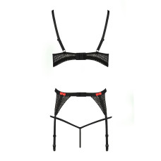 Комплект білизни PERDITA SET black L/XL - Passion Exclusive: стрепи: ліф, стрінги і пояс для панчох
