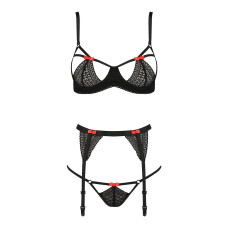 Комплект білизни PERDITA SET black L/XL - Passion Exclusive: стрепи: ліф, стрінги і пояс для панчох