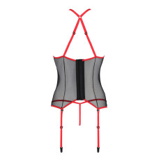 Корсет з пажами Passion SATARA CORSET XXL/XXXL red, стрінги, мереживо, застібки спереду та ззаду