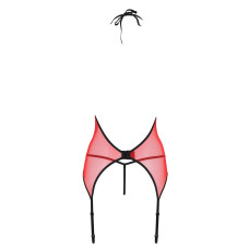 Корсет з пажами для панчіх Passion PEONIA CORSET L/XL red, стрінги