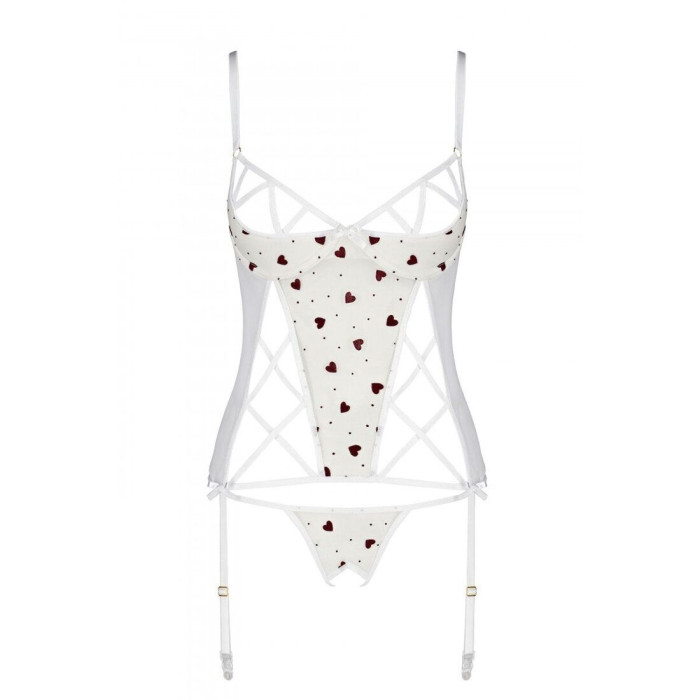 Корсет з підв'язками, стрінги Passion LOVELIA CORSET L/XL, white