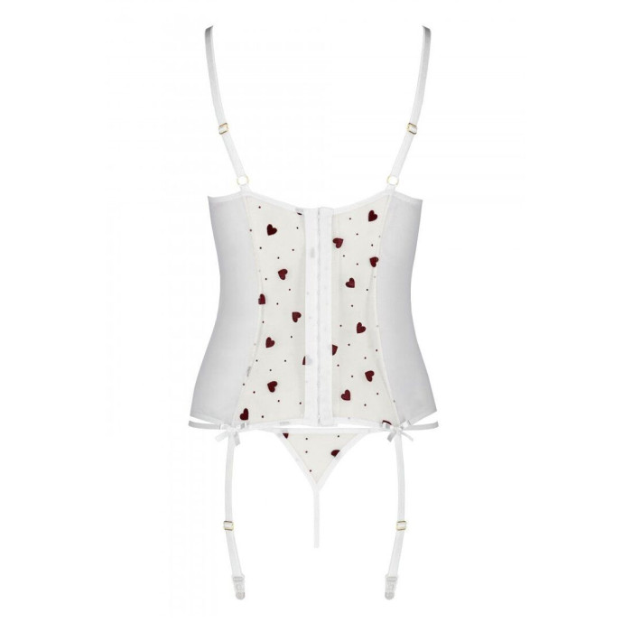 Корсет з підв'язками, стрінги Passion LOVELIA CORSET L/XL, white
