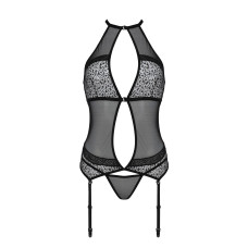 Корсет з пажами Passion SATARA CORSET S/M black, стрінги, мереживо, застібки спереду та ззаду