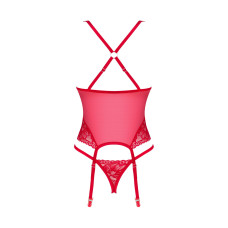 Прозорий корсет Obsessive Lacelove corset XL/2XL Red, мереживо, підв’язки для панчіх