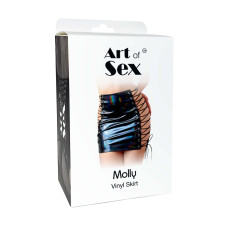 Лакированная юбка на шнуровке Art of Sex - Molly, цвет черный с эффектом голограммы, L-2XL