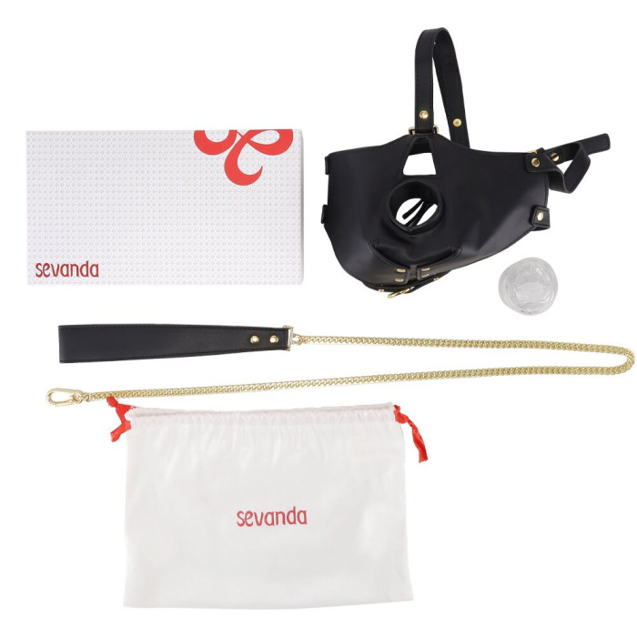 Маска-сбруя для минета с поводком LOCKINK SEVANDA Blowjob Head Muzzle with Leash, черная