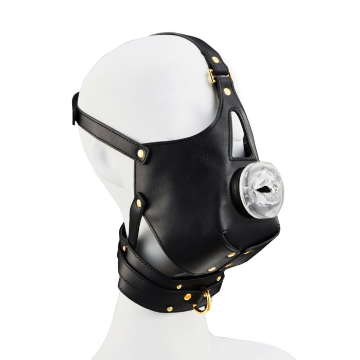 Маска-сбруя для минета с поводком LOCKINK SEVANDA Blowjob Head Muzzle with Leash, черная