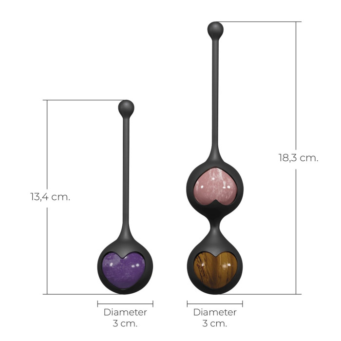 Вагинальные шарики Adrien Lastic Harmony Stones, полудрагоценные камни, диаметр 3 см, 2 держателя