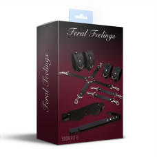 Набор Feral Feelings BDSM Kit 5 Black, наручники, поножи, крестовина, маска, паддл