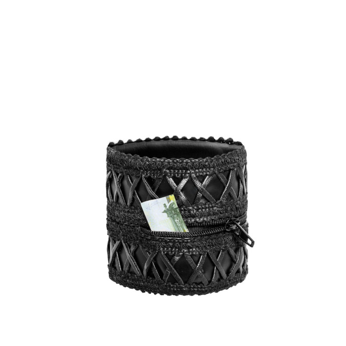 Женский кошелек-браслет Noir Handmade F326, black, под кожу, рельефный узор, карман на молнии