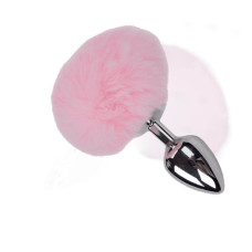 Металева анальна пробка Кролячий хвостик Alive Fluffy Plug L Pink, діаметр 3,9 см