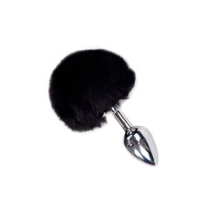 Металева анальна пробка Кролячий хвостик Alive Fluffy Plug S Black, діаметр 2,8 см