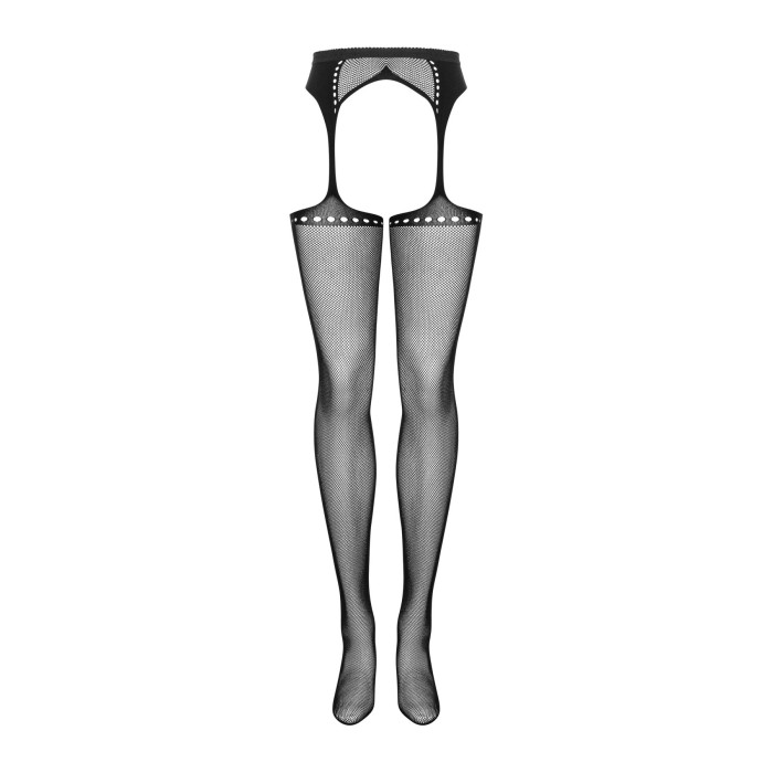 Сетчатые чулки-стокинги со стрелкой Obsessive Garter stockings S314 S/M/L, черные, имитация гартеров