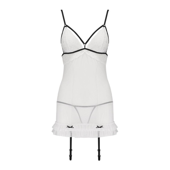 Сорочка прозрачная с пажами Passion ORIHIME CHEMISE XXL/XXXL, white, трусики, стрэпы