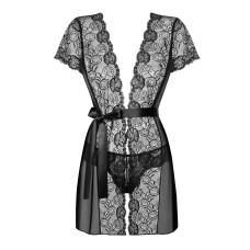 Пеньюар Obsessive Alluria peignoir & thong, L/XL, прозрачный, с кружевом, пояс, трусики в комплекте