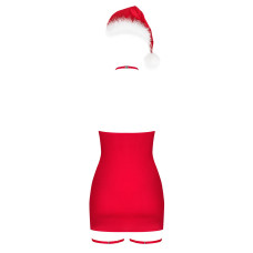 Сорочка Obsessive Kissmas chemise red L/XL червона,чокер, гартери та шапочка з помпоном в комплекті