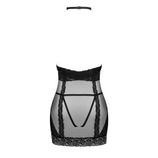 Напівпрозора сорочка з відкритими грудьми Obsessive Lacrisia chemise XL/2XL, чорна, з чокером