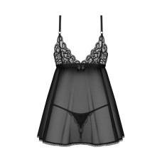 Сорочка беби-долл Obsessive Blomentis babydoll & thong, XL/2XL, кружевной лиф, стринги в комплекте