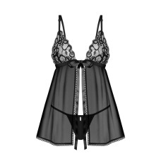 Сорочка беби-долл Obsessive Blomentis babydoll & thong, XL/2XL, кружевной лиф, стринги в комплекте