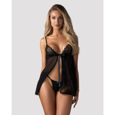 Сорочка беби-долл Obsessive Blomentis babydoll & thong, XL/2XL, кружевной лиф, стринги в комплекте