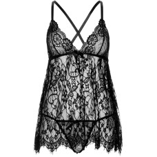 Сорочка беби-долл Leg Avenue Floral lace babydoll & string Black S, стринги